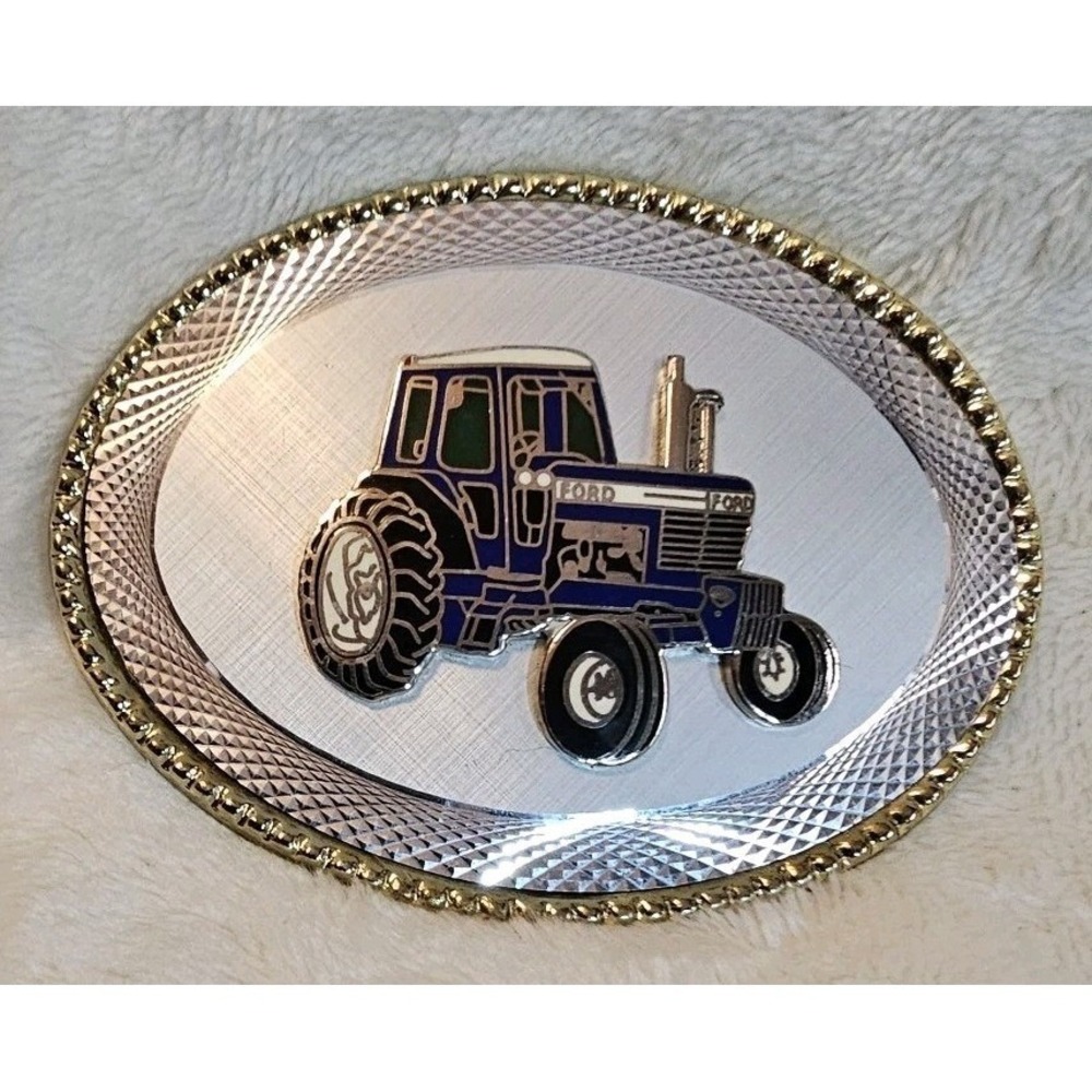 Vintage Blue Ford Tractor Belt Buckle Solid Metal Base